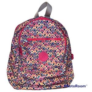 NWT Kipling Challenger II Backpack Peacock Prism Pink Blue Yellow Print